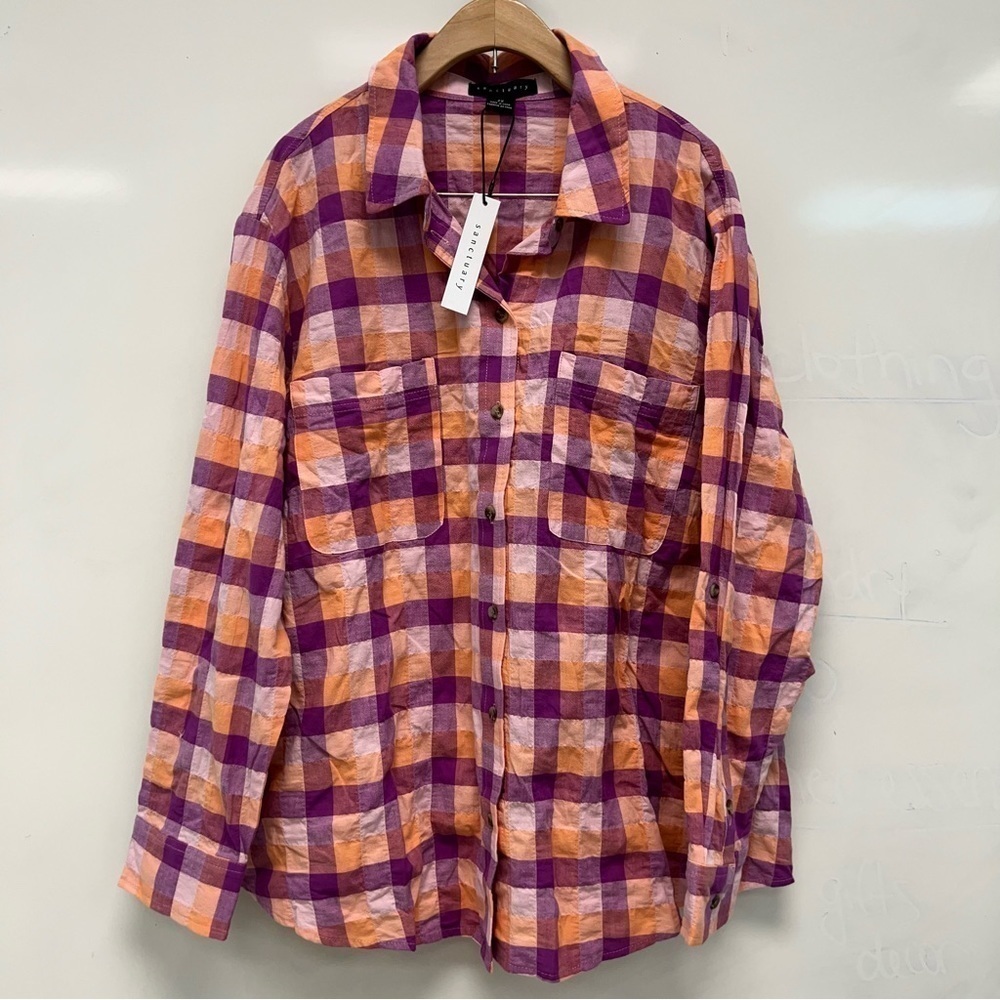 Sanctuary cotton button down plaid shirt NWT 2X
